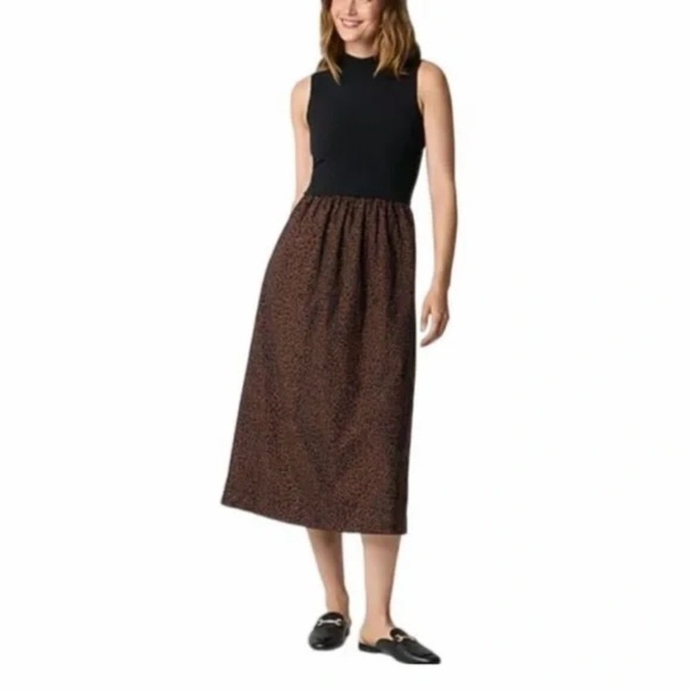 J.Crew Printed Mockneck Mixed-Media Dress M Leopard Print Academia NWT